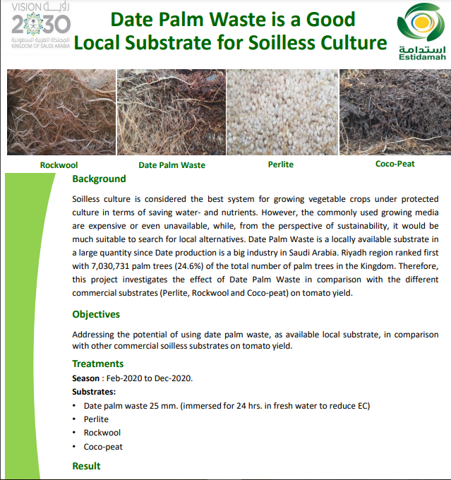 Date Palm Waste is a Good Local Substrate for Soilless Culture