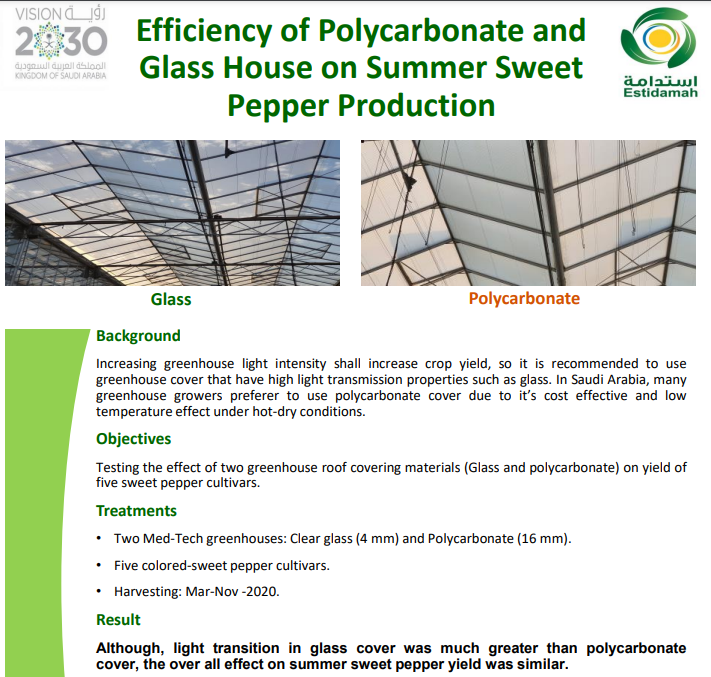 Efficiency of Polycarbonate and Glass House on Summer Sweet Pepper Production.