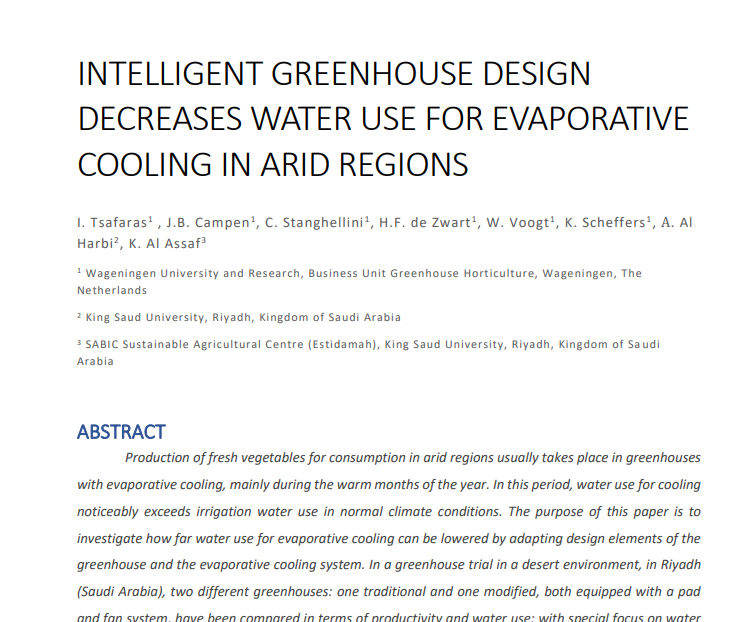 Intelligent greenhouse design decreases water use for evaporative cooling in arid regions